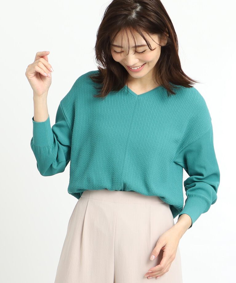 Reflect「【春SALE／WEB先行カラーあり／ヒップ周りカバー】オフボディニット」|ニット・セーター|グリーン(022)
