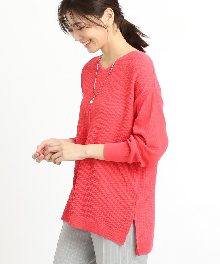 Reflect「【春SALE／WEB先行カラーあり／ヒップ周りカバー】オフボディニット」|ニット・セーター|レッド(061)