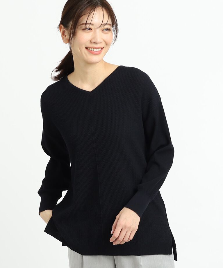 Reflect「【春SALE／WEB先行カラーあり／ヒップ周りカバー】オフボディニット」|ニット・セーター|ネイビー(094)