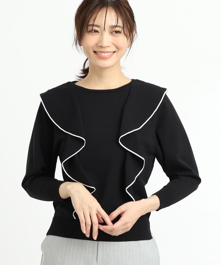 Reflect「【春SALE】ラッフルフリルプルオーバーニット」|ニット・セーター|ブラック(519)