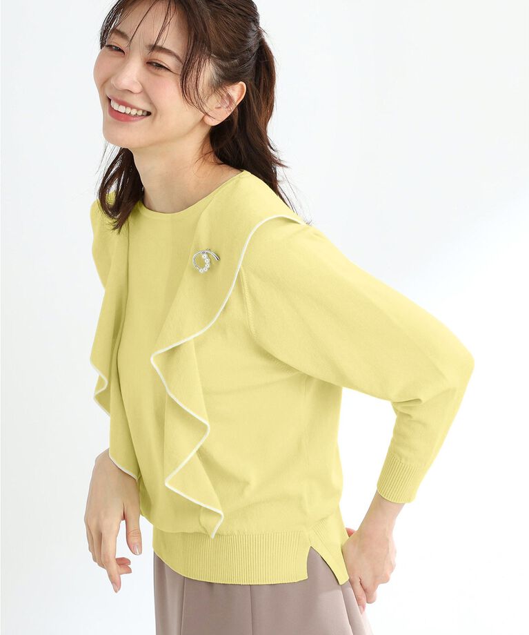 Reflect「【春SALE】ラッフルフリルプルオーバーニット」|ニット・セーター|ライトイエロー(53