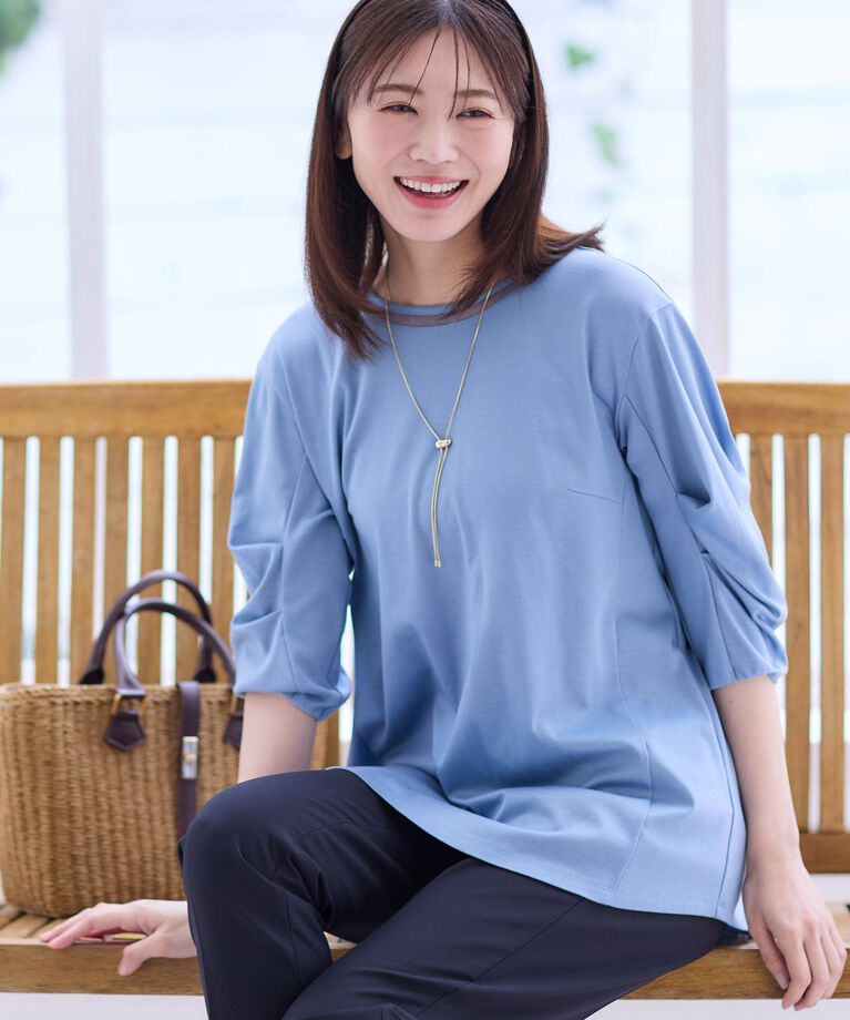 Reflect「【接触冷感／洗える】六分袖ジャージプルオーバー」|Tシャツ・カットソー|ブルー(091)
