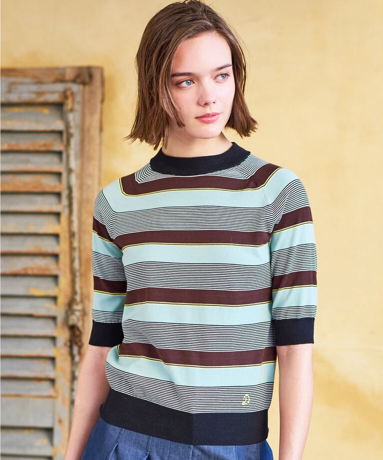 DRESSTERIOR「【洗える】マルチボーダーハーフスリーブニット」|ニット・セーター|ミントグリーン(32