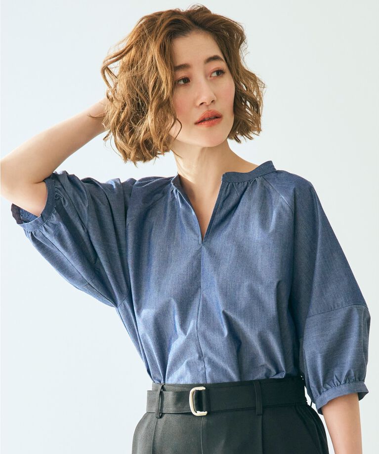 grove「【洗濯機で洗える・UVカット・接触冷感】ランタンスリーブシャツブラウス」|シャツ・ブラウス|ﾈｲﾋﾞｰ(094)