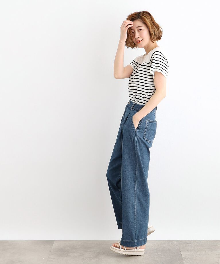 grove「【洗える】タックワイドデニムパンツ」|デニム|