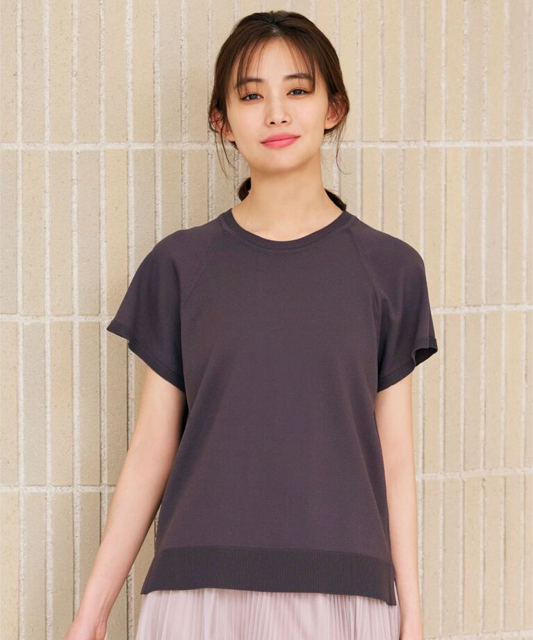 grove「【夏に嬉しい機能付き】やわらかドライタッチラグランスリーブニット」|ニット・セーター|ﾁｬｺｰﾙｸﾞﾚｰ(014)
