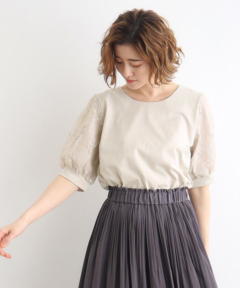 grove「【UVカット/接触冷感】スパンコールチュール刺繍袖プルオーバー」|Tシャツ・カットソー|