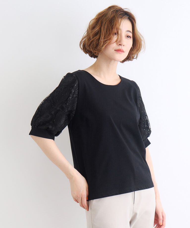 grove「【UVカット/接触冷感】スパンコールチュール刺繍袖プルオーバー」|Tシャツ・カットソー|