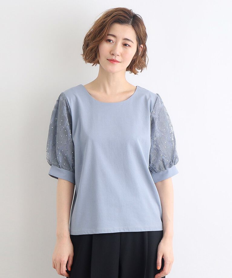 grove「【UVカット/接触冷感】スパンコールチュール刺繍袖プルオーバー」|Tシャツ・カットソー|
