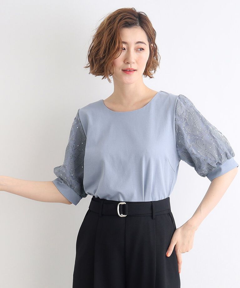 grove「【UVカット/接触冷感】スパンコールチュール刺繍袖プルオーバー」|Tシャツ・カットソー|