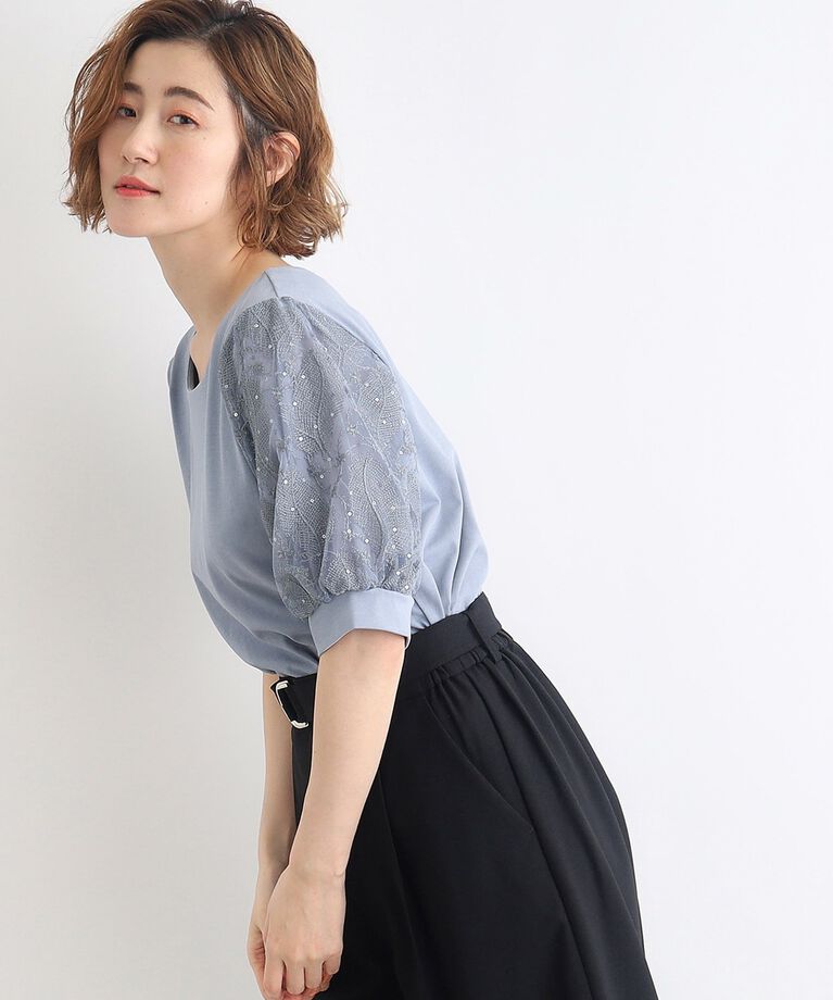 grove「【UVカット/接触冷感】スパンコールチュール刺繍袖プルオーバー」|Tシャツ・カットソー|