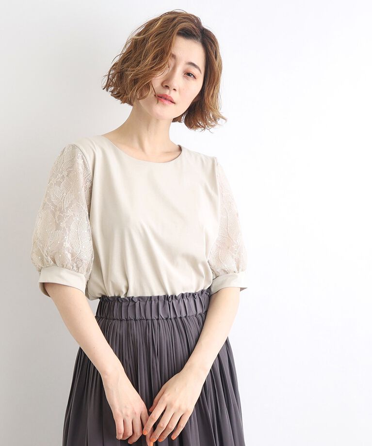 grove「【UVカット/接触冷感】スパンコールチュール刺繍袖プルオーバー」|Tシャツ・カットソー|ｸﾞﾚｰｼﾞｭ(050)