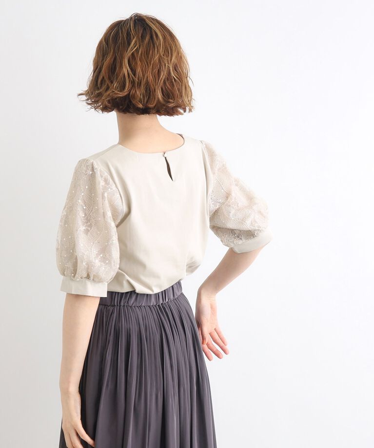 grove「【UVカット/接触冷感】スパンコールチュール刺繍袖プルオーバー」|Tシャツ・カットソー|