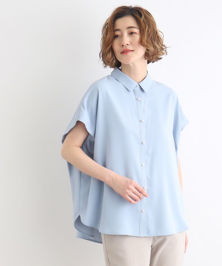 grove「【洗える・防シワ・UVカット】パール調釦とろみシャツ」|シャツ・ブラウス|ｻｯｸｽﾌﾞﾙｰ(090)