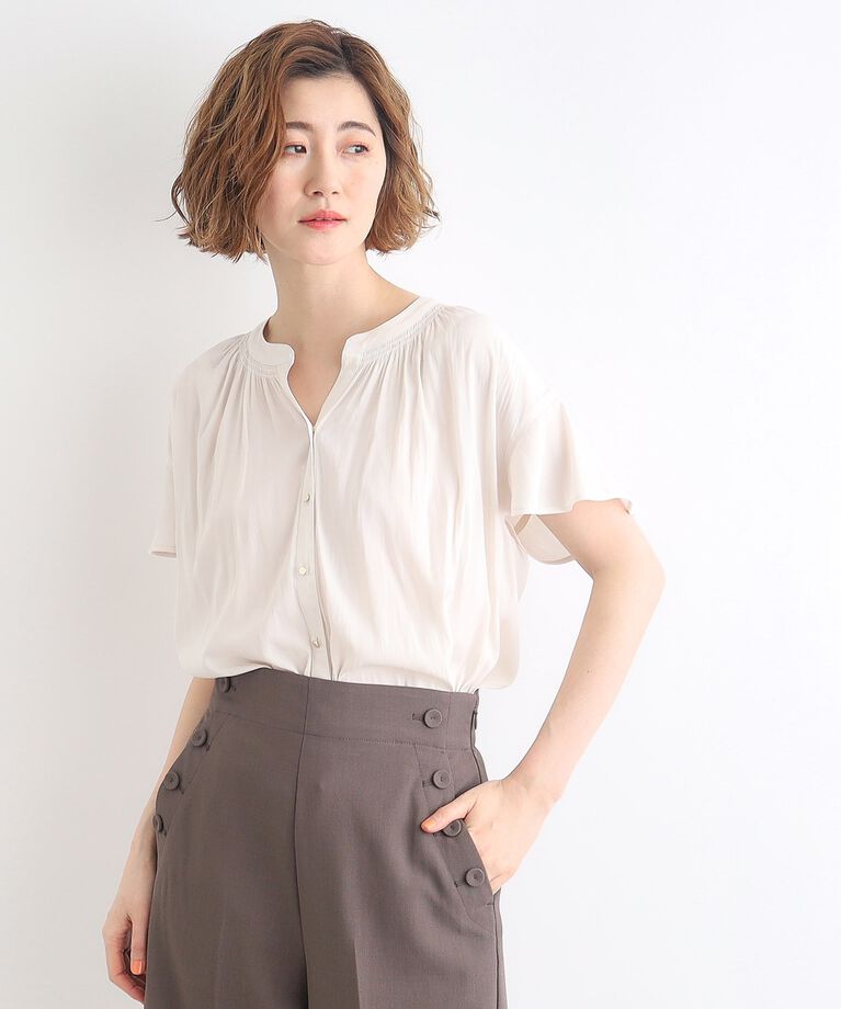 grove「＜ご自宅で洗える＞ヴィンテージサテンスキッパーブラウス」|シャツ・ブラウス|