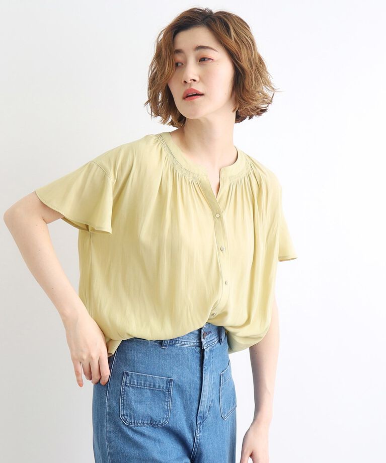 grove「＜ご自宅で洗える＞ヴィンテージサテンスキッパーブラウス」|シャツ・ブラウス|