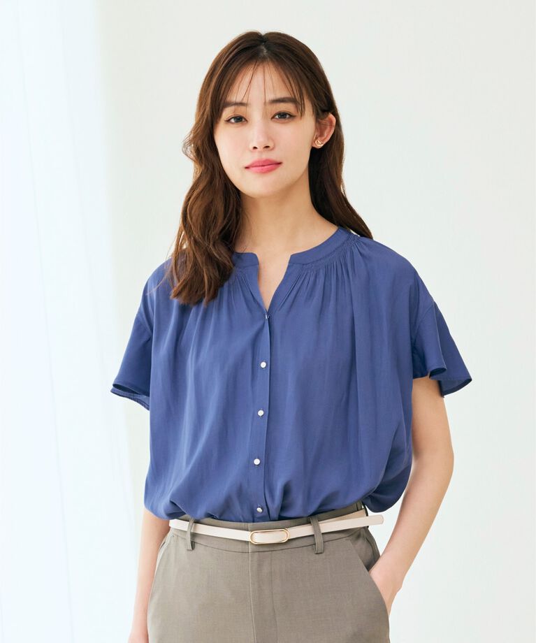 grove「＜ご自宅で洗える＞ヴィンテージサテンスキッパーブラウス」|シャツ・ブラウス|ﾌﾞﾙｰ(093)