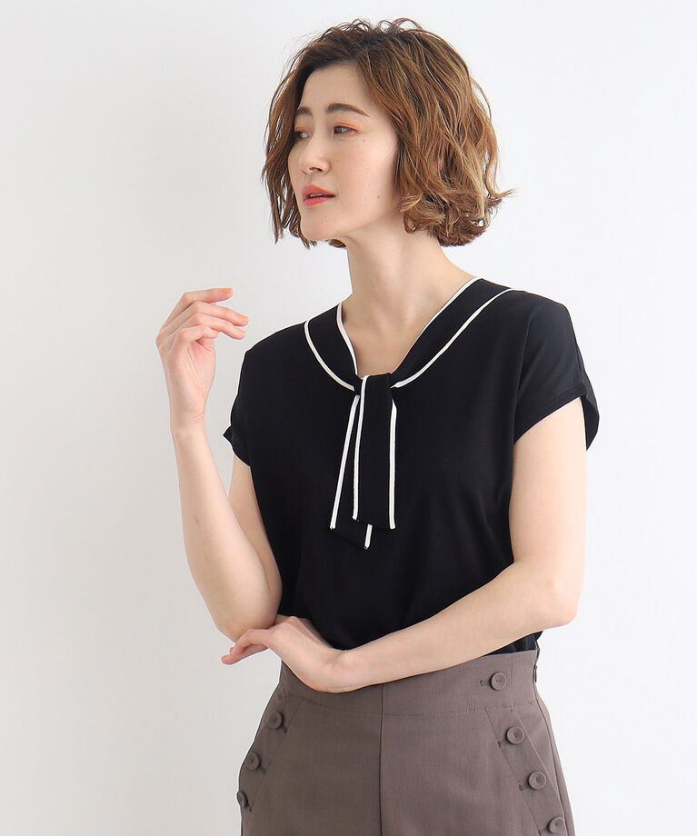 grove「【接触冷感／UV／抗ピル】取り外しパール調ピン付きボウタイニット」|ニット・セーター|