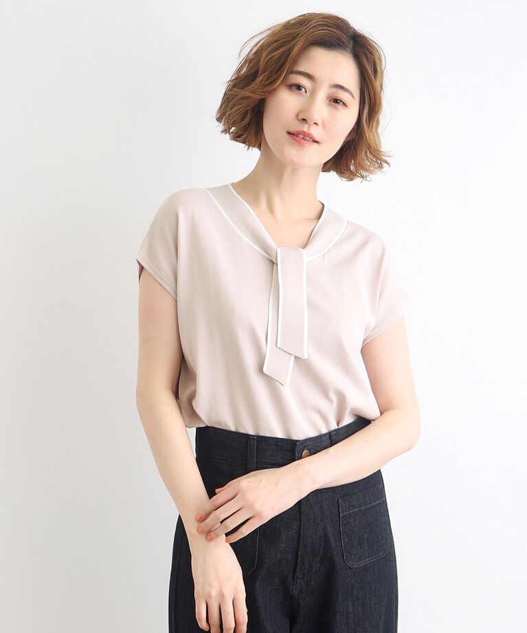 grove「【接触冷感／UV／抗ピル】取り外しパール調ピン付きボウタイニット」|ニット・セーター|