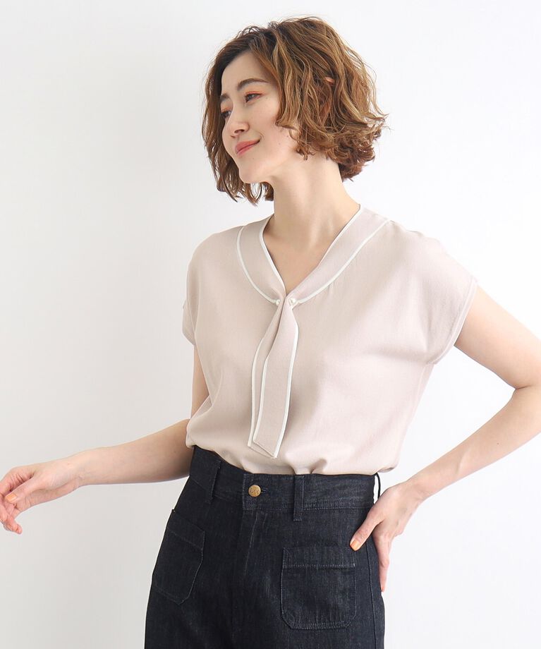 grove「【接触冷感／UV／抗ピル】取り外しパール調ピン付きボウタイニット」|ニット・セーター|ｸﾞﾚｰｼﾞｭ(050)