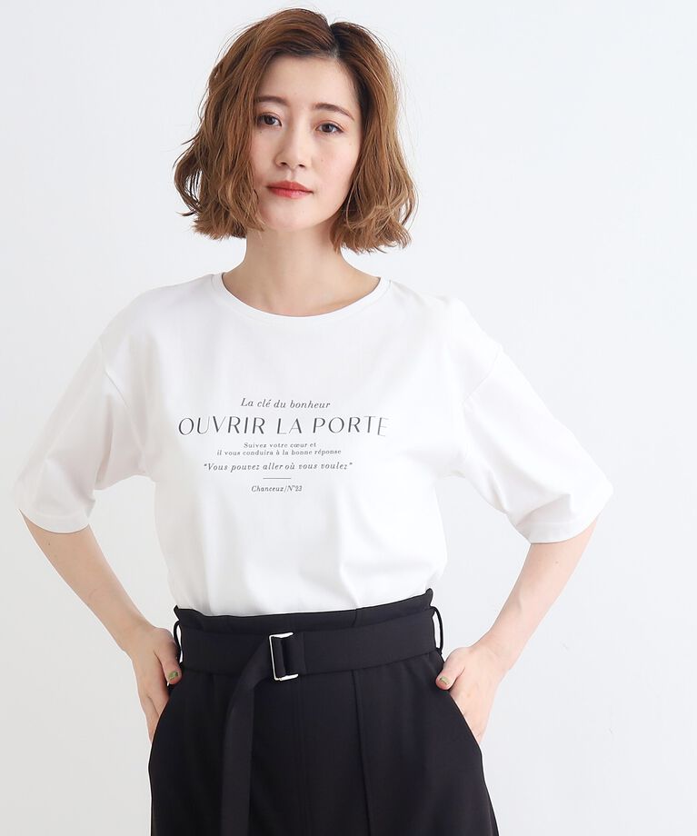 grove「＜接触冷感・UVカット・ご自宅で洗える＞ロゴプリント5分袖Tシャツ」|Tシャツ・カットソー|ｵﾌﾎﾜｲﾄ(003)