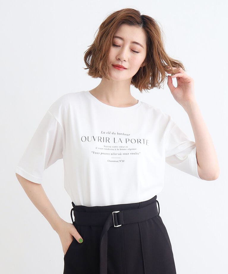 grove「＜接触冷感・UVカット・ご自宅で洗える＞ロゴプリント5分袖Tシャツ」|Tシャツ・カットソー|