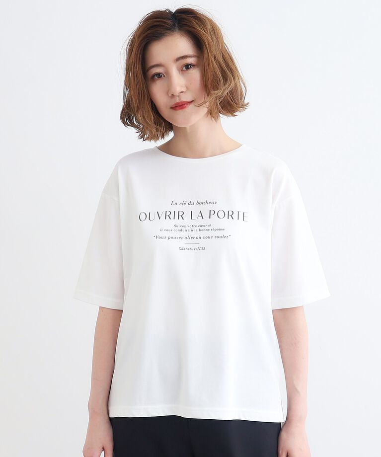 grove「＜接触冷感・UVカット・ご自宅で洗える＞ロゴプリント5分袖Tシャツ」|Tシャツ・カットソー|