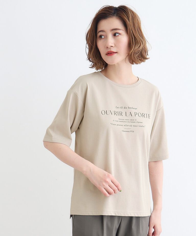 grove「＜接触冷感・UVカット・ご自宅で洗える＞ロゴプリント5分袖Tシャツ」|Tシャツ・カットソー|