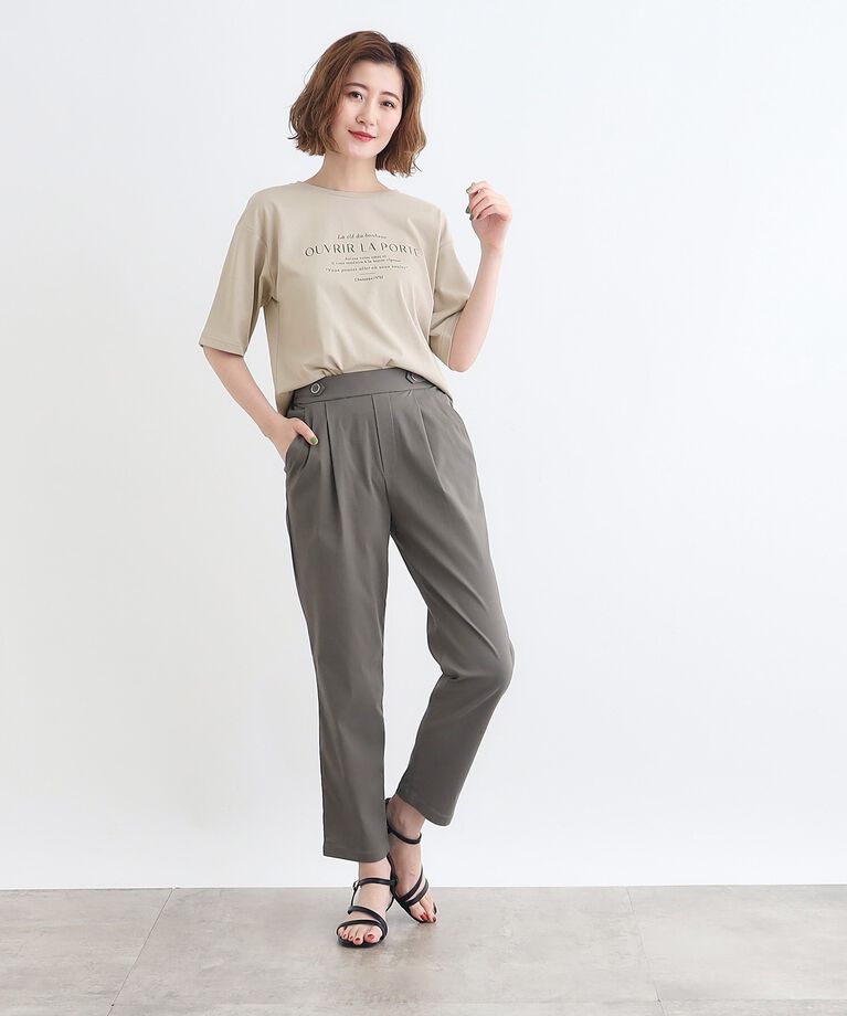 grove「＜接触冷感・UVカット・ご自宅で洗える＞ロゴプリント5分袖Tシャツ」|Tシャツ・カットソー|