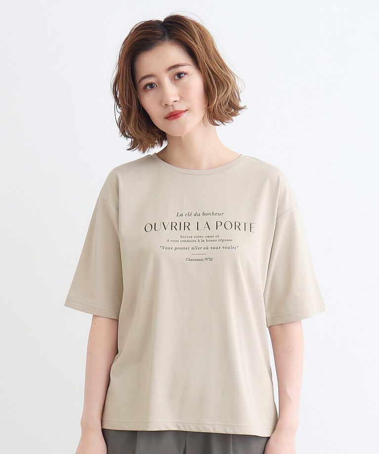 grove「＜接触冷感・UVカット・ご自宅で洗える＞ロゴプリント5分袖Tシャツ」|Tシャツ・カットソー|ﾍﾞｰｼﾞｭ(052)
