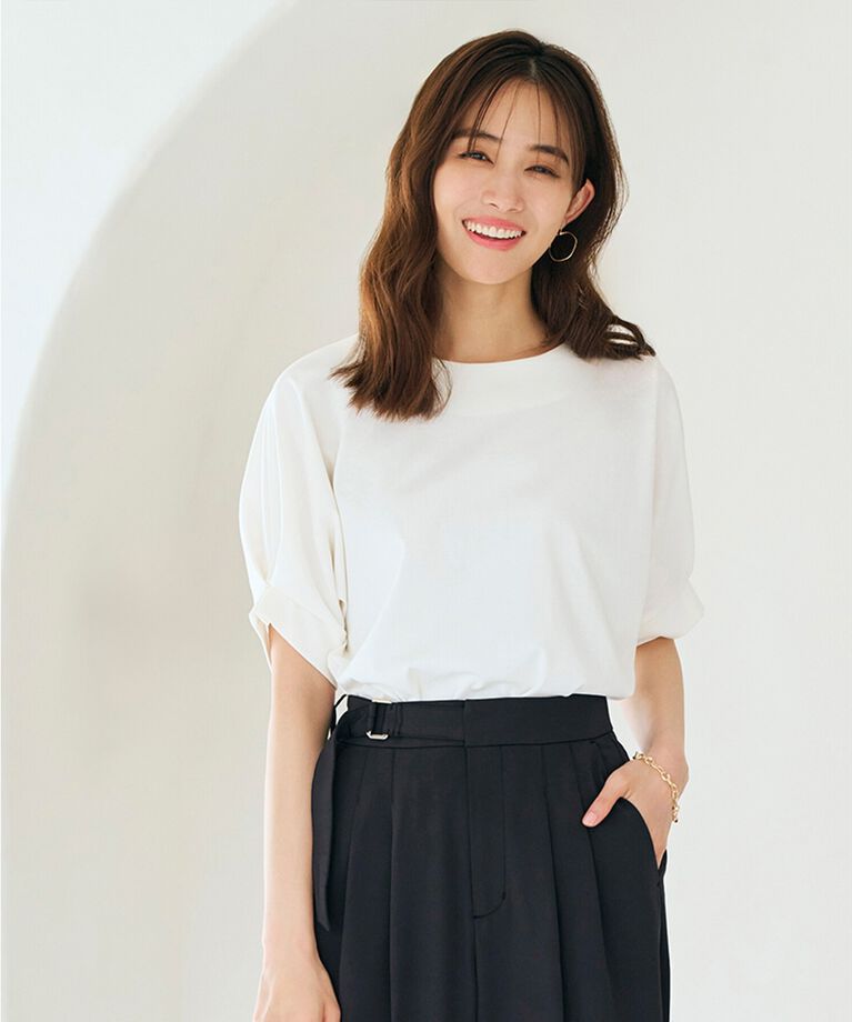 grove「＜接触冷感／UVカット＞タックドルマンプルオーバー」|Tシャツ・カットソー|ｵﾌﾎﾜｲﾄ(003)