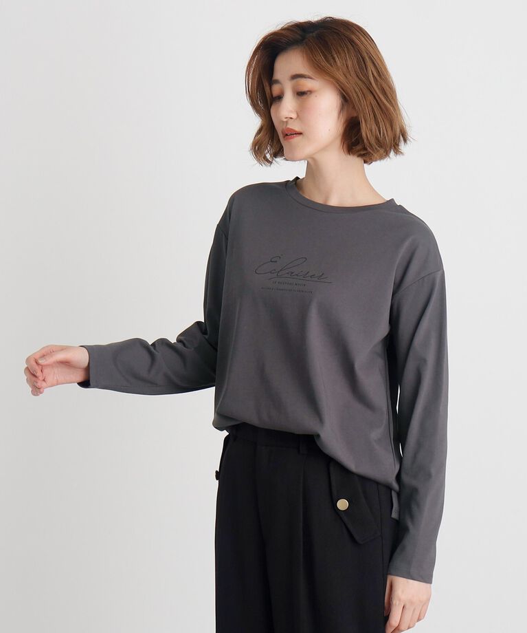 grove「【雑誌掲載】＜UVカット＞ロゴアソートロンT」|Tシャツ・カットソー|ﾁｬｺｰﾙｸﾞﾚｰ(013)