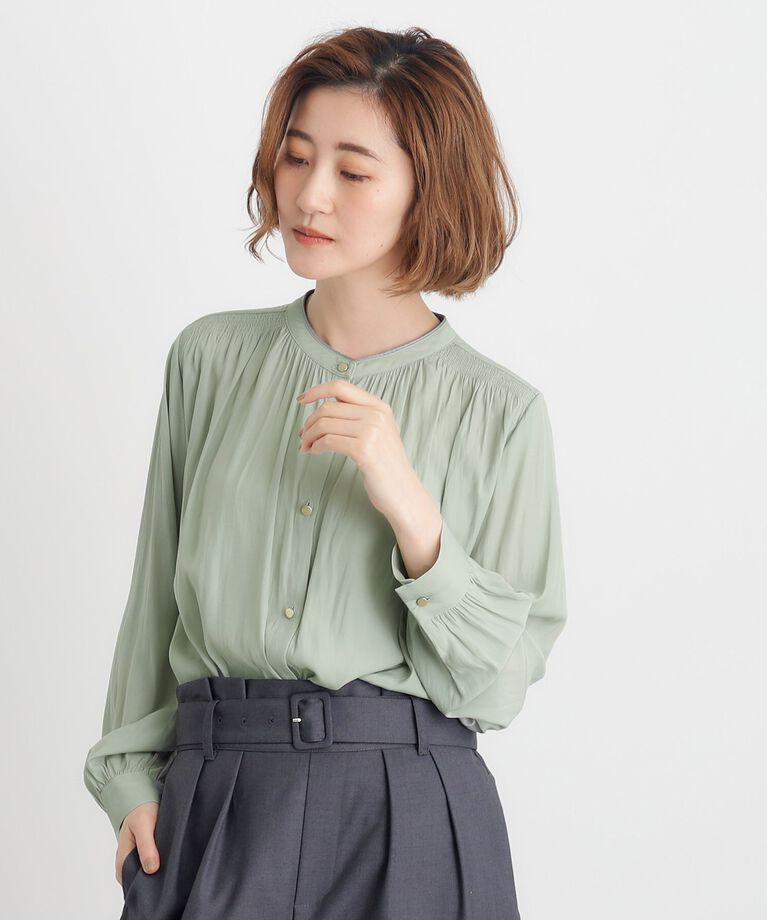 grove「＜ご自宅で洗える＞ヴィンテージサテン9分袖ブラウス」|シャツ・ブラウス|