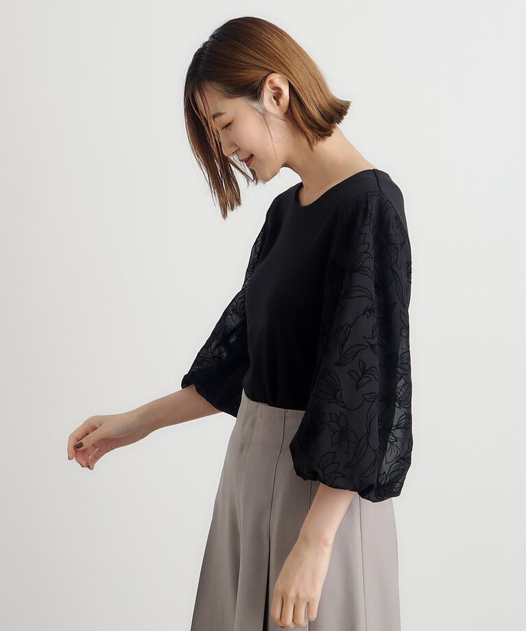 grove「袖フロッキープリントカットプルオーバー」|Tシャツ・カットソー|ﾌﾞﾗｯｸ(019)