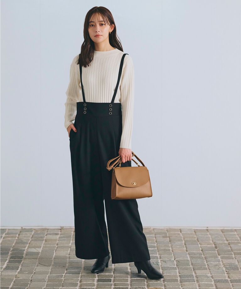 grove「2WAYショルダーストラップワイドパンツ」|その他|ﾌﾞﾗｯｸ(019)