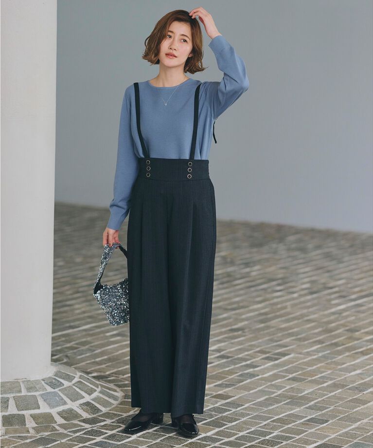 grove「2WAYショルダーストラップワイドパンツ」|その他|ﾁｬｺｰﾙｸﾞﾚｰ(314)