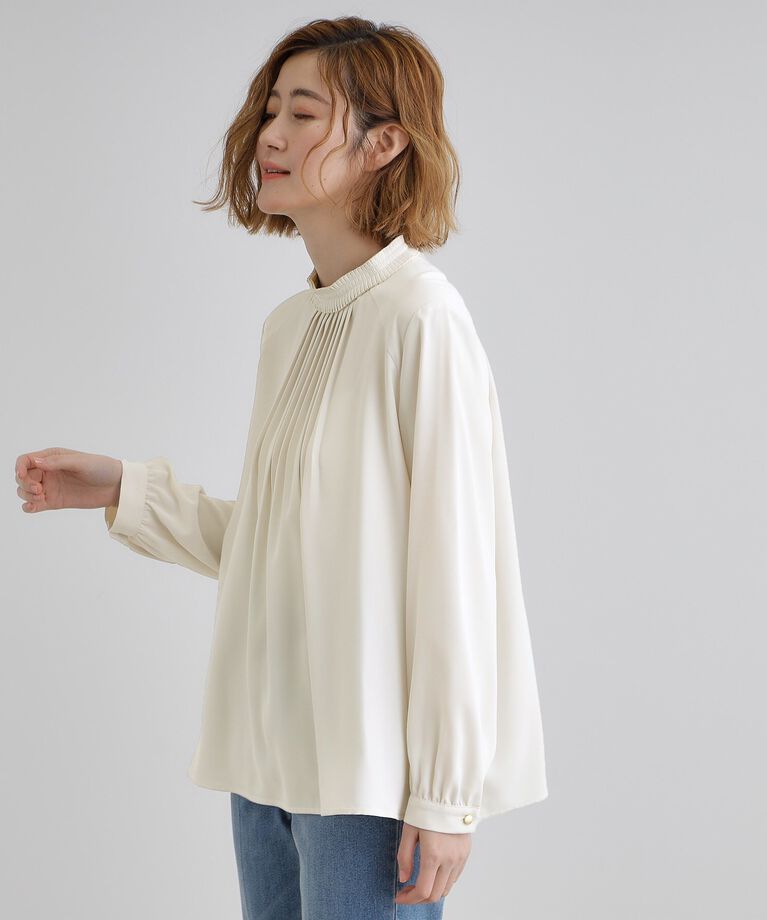 grove「【マシンウォッシュ／防シワ】プリーツネックブラウス」|シャツ・ブラウス|