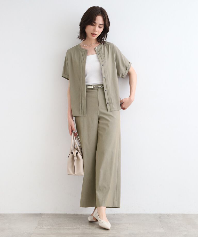 INDIVI「【UVケア／接触冷感／SETUP可能】麻混ストレッチ タックブラウス」|シャツ・ブラウス|
