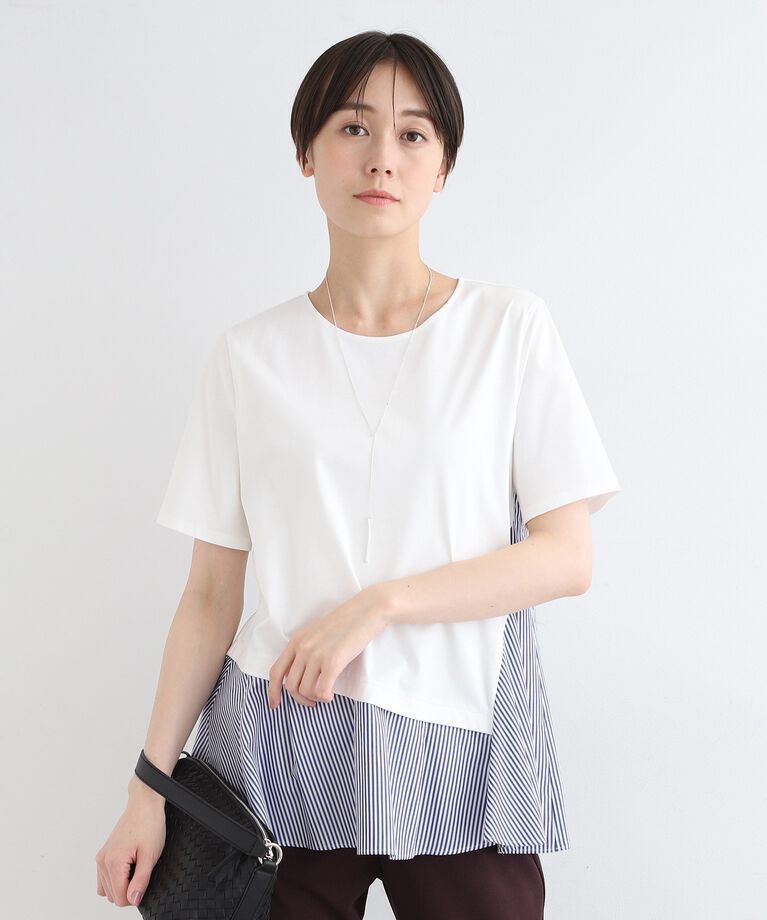 INDIVI「【洗える／ストライプ柄】レイヤード風Tシャツ」|Tシャツ・カットソー|