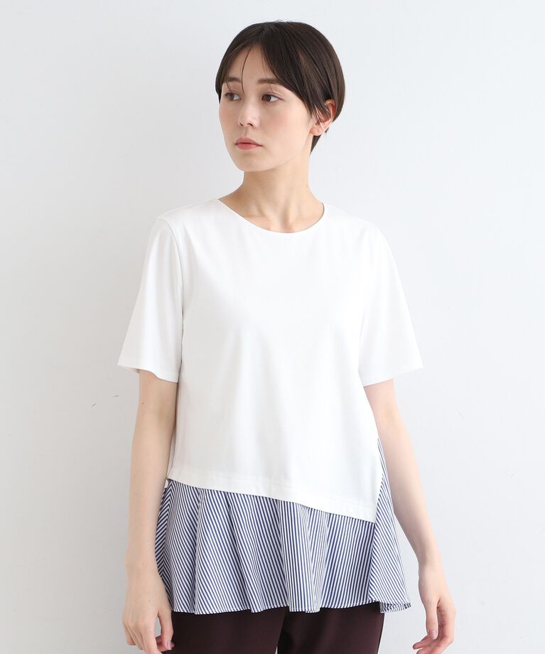 INDIVI「【洗える／ストライプ柄】レイヤード風Tシャツ」|Tシャツ・カットソー|