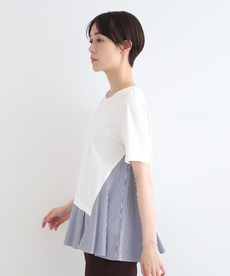 INDIVI「【洗える／ストライプ柄】レイヤード風Tシャツ」|Tシャツ・カットソー|