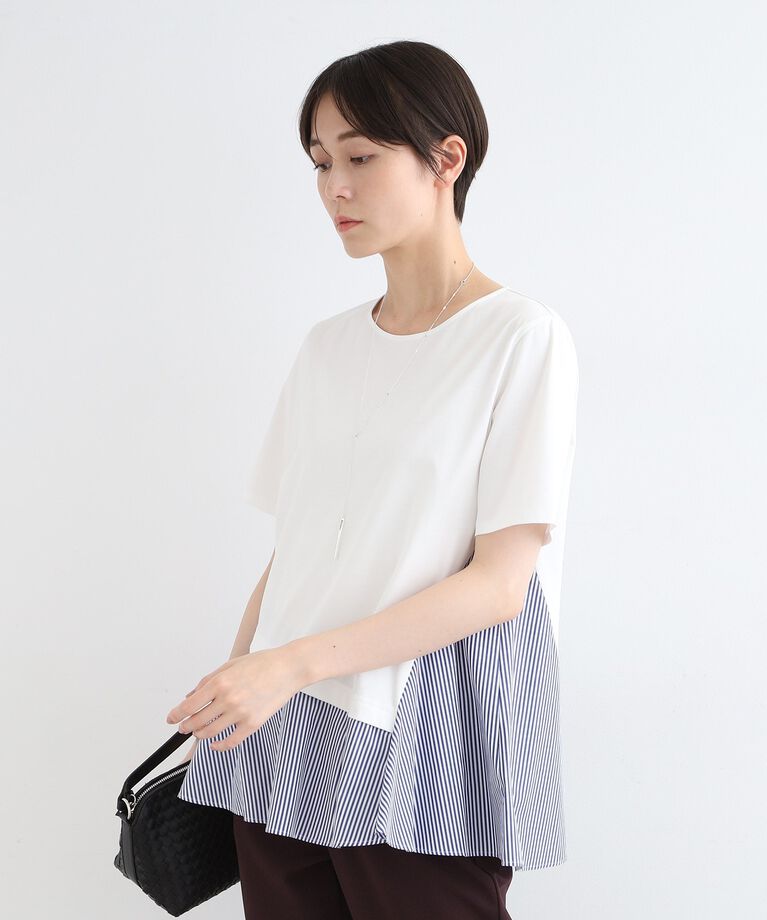 INDIVI「【洗える／ストライプ柄】レイヤード風Tシャツ」|Tシャツ・カットソー|