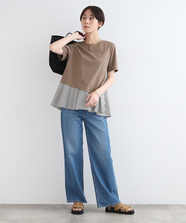 INDIVI「【洗える／ストライプ柄】レイヤード風Tシャツ」|Tシャツ・カットソー|