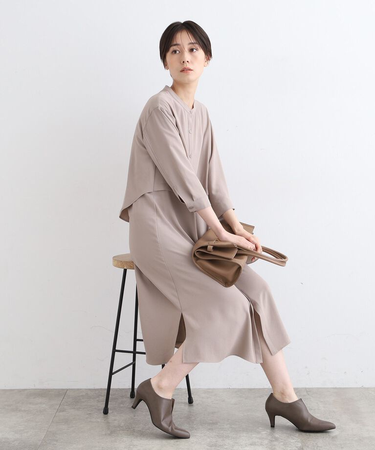 INDIVI「【洗える／UVケア／SETUP可能】レイヤード風シャツワンピース」|ワンピース|ﾍﾞｰｼﾞｭ(652)