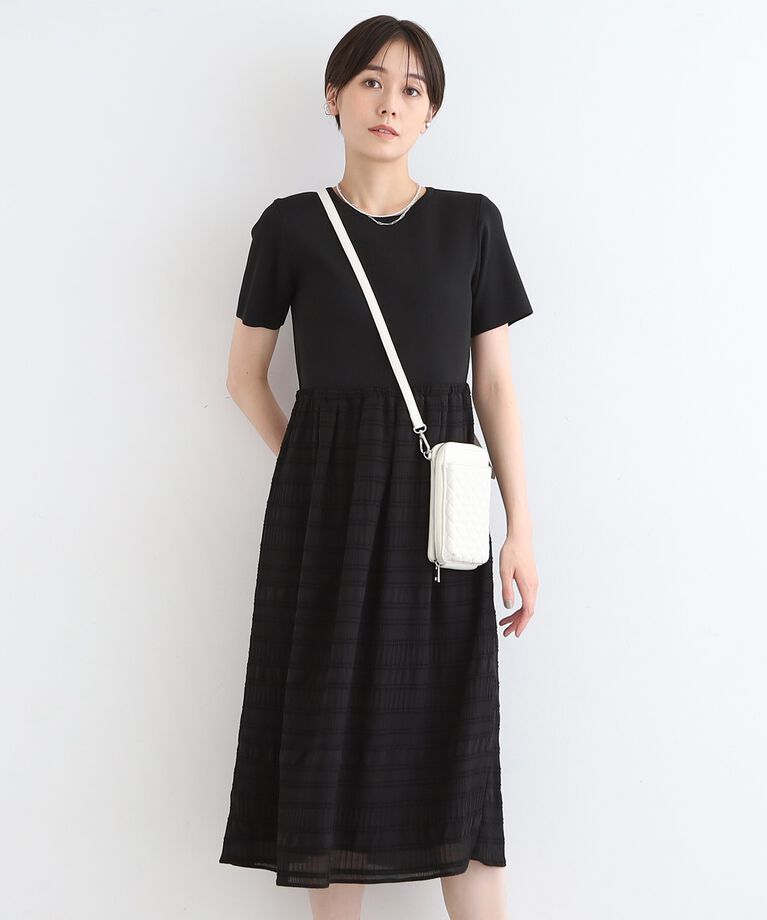 INDIVI「【洗える】ニット＆シャーリング コンビワンピース」|ワンピース|ﾌﾞﾗｯｸ(019)