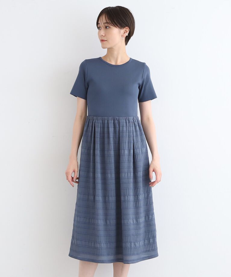 INDIVI「【洗える】ニット＆シャーリング コンビワンピース」|ワンピース|