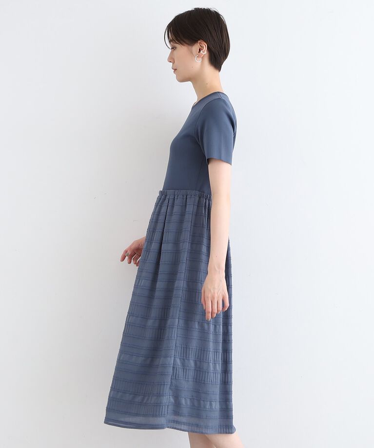 INDIVI「【洗える】ニット＆シャーリング コンビワンピース」|ワンピース|
