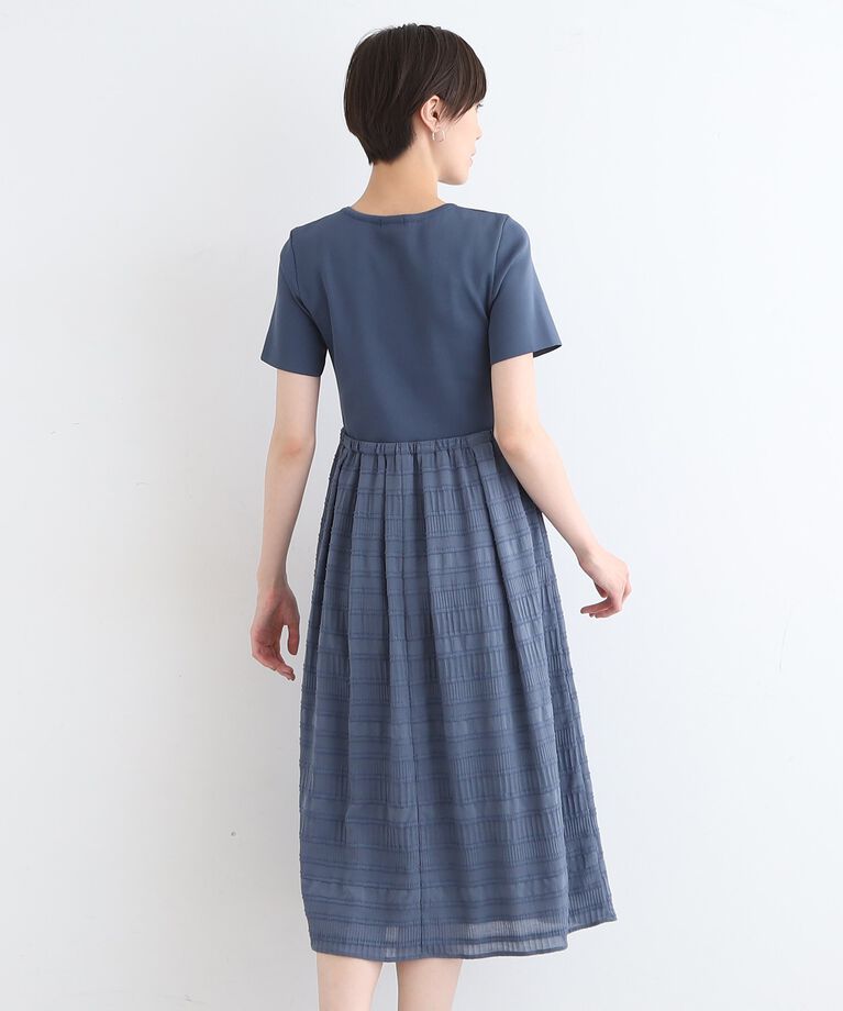 INDIVI「【洗える】ニット＆シャーリング コンビワンピース」|ワンピース|
