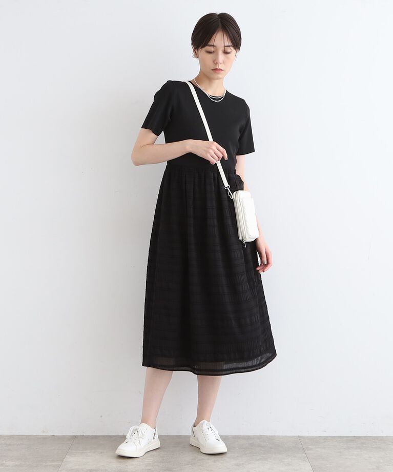 INDIVI「【洗える】ニット＆シャーリング コンビワンピース」|ワンピース|