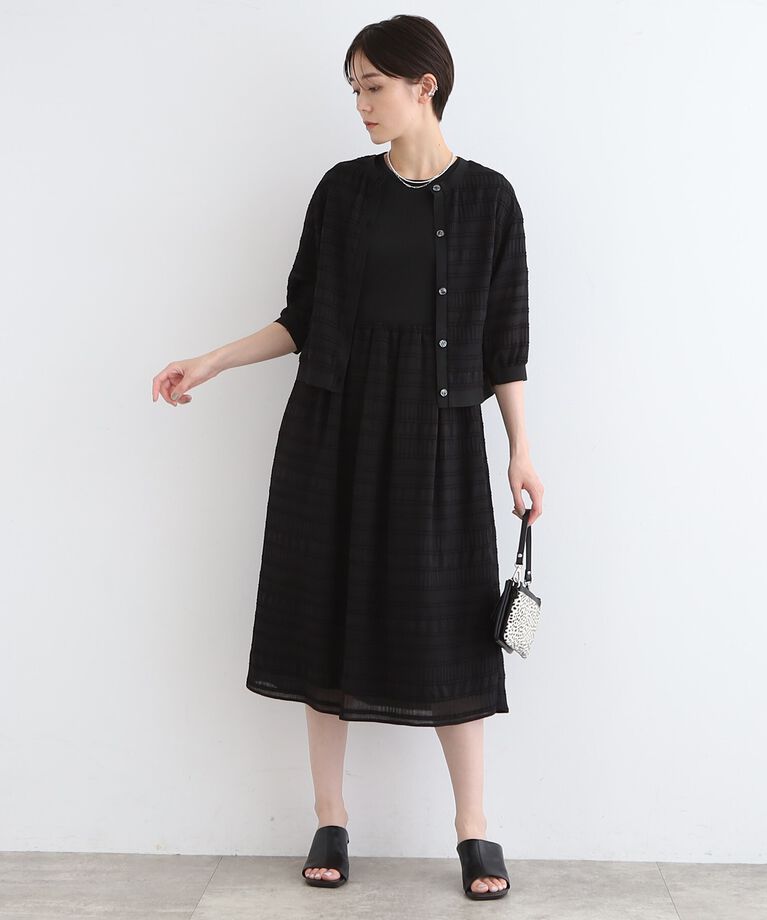 INDIVI「【洗える】ニット＆シャーリング コンビワンピース」|ワンピース|